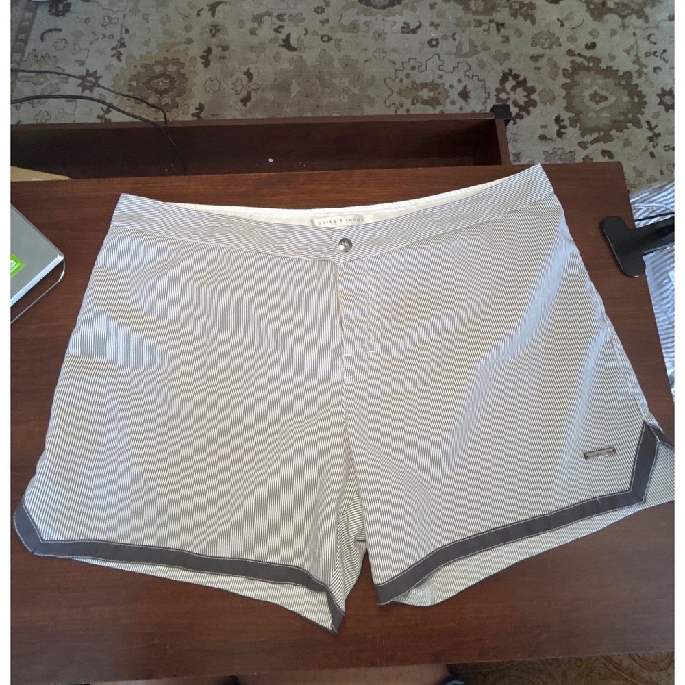 Parke & Ronen Swim Trunks 36 Striped Pinstripe Board Shorts Grey White